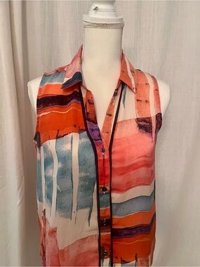 Simply Vera Vera Wang Sleeveless Watercolor Stripe Blouse - Red & Blue